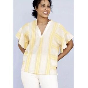 Matilda Jane Womens Summer Picnic Tunic Top Short Sleeve Shirt Yellow Size Small